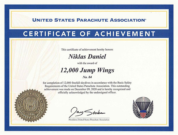 Achievement: 12,000 Jump Wings (2020) to Niklas Daniel